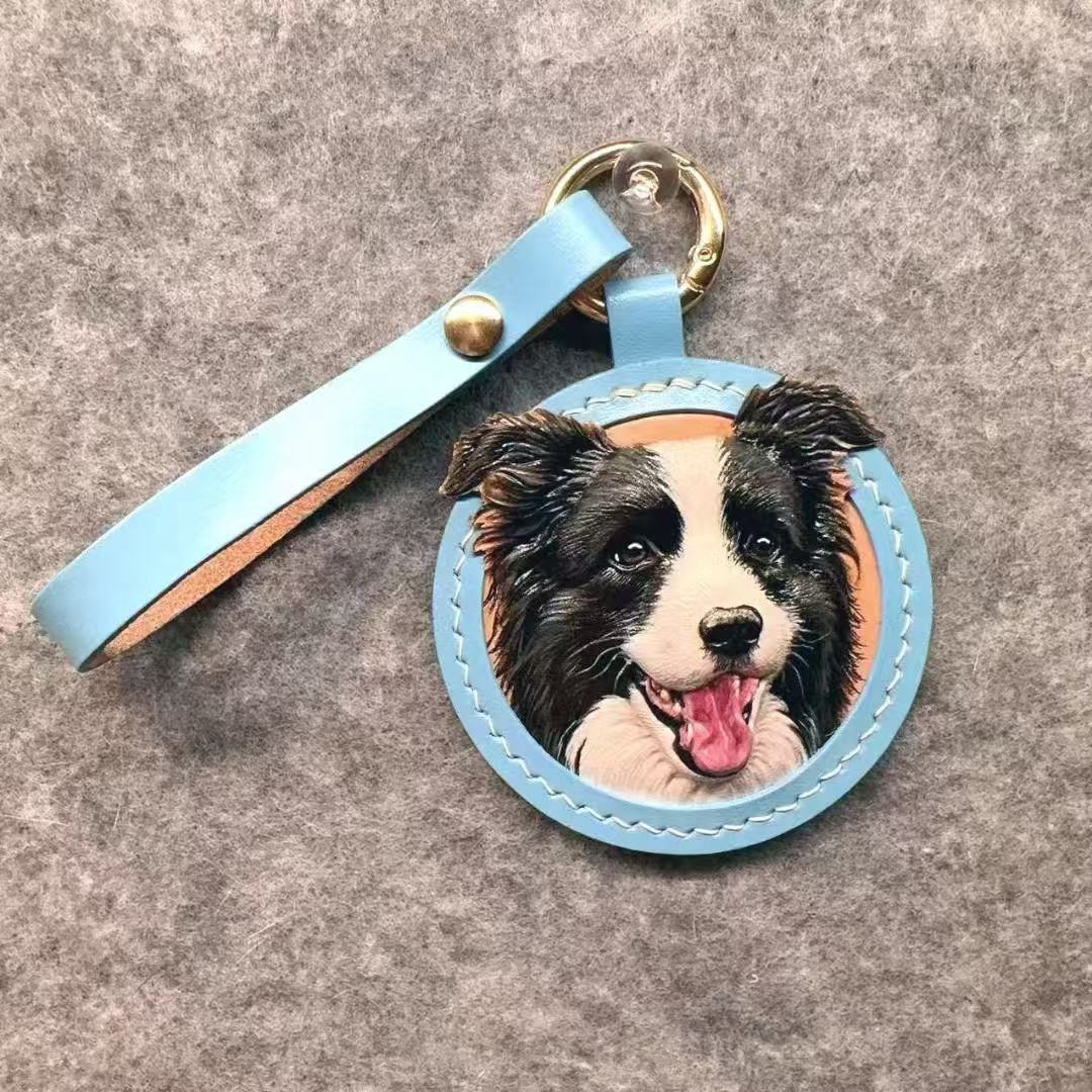 Custom Pet Portrait Keychain - Personalised Handmade Leather 3D Engraved Gift for Pet Lovers, Unique Christmas Present