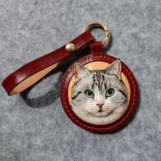 Custom Pet Portrait Keychain - Personalised Handmade Leather 3D Engraved Gift for Pet Lovers, Unique Christmas Present