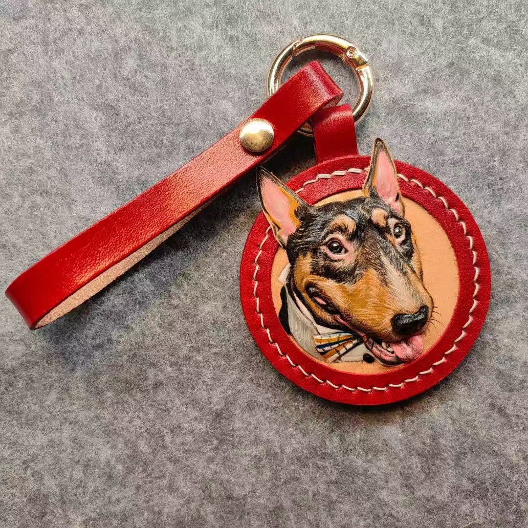 Custom Pet Portrait Keychain - Personalised Handmade Leather 3D Engraved Gift for Pet Lovers, Unique Christmas Present