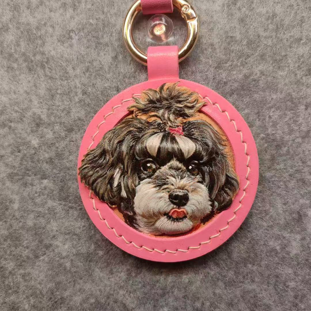 Custom Pet Portrait Keychain - Personalised Handmade Leather 3D Engraved Gift for Pet Lovers, Unique Christmas Present