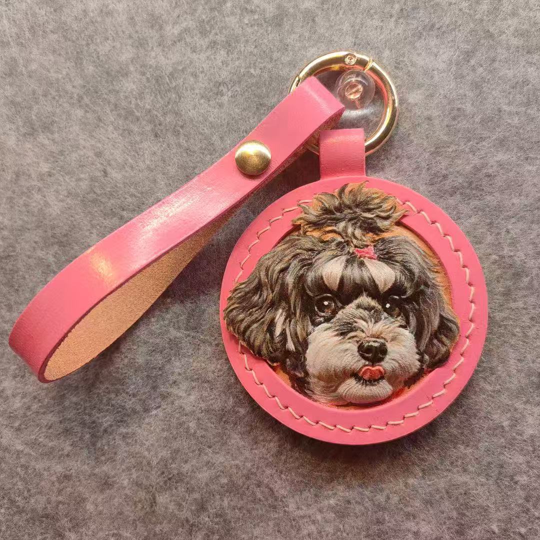 Custom Pet Portrait Keychain - Personalised Handmade Leather 3D Engraved Gift for Pet Lovers, Unique Christmas Present